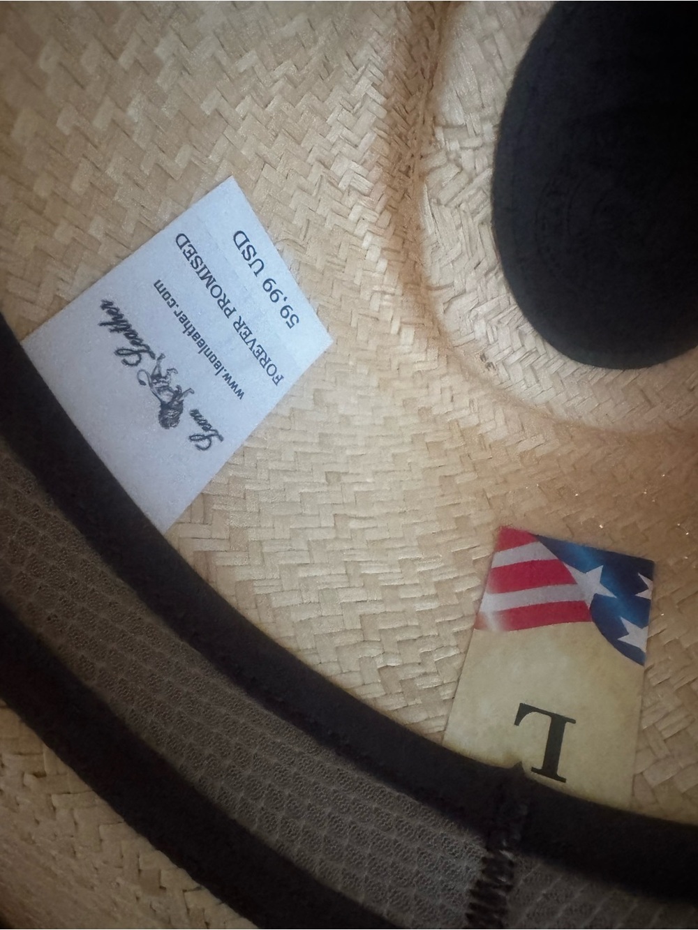 Women’s Straw Cowboy Hat in Tan with Dark Brown Trim - Picture 15 of 15